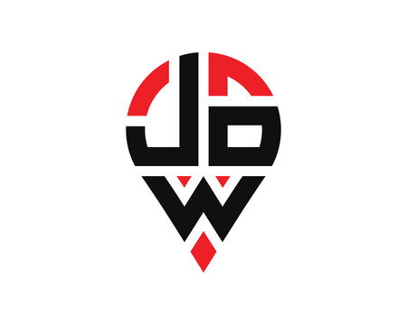 JOW letter location shape logo design. JOW letter location logo simple design.
