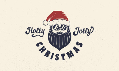 Christmas vintage label, logo. Holly Jolly, Christmas emblem. Christmas toys icons. Greeting card, flyer, poster, tag design. Print for T-shirt. Vector illustration.