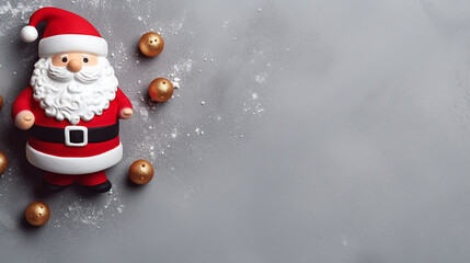 Cute Santa Claus on minimalist background with copy space. Merry Christmas and Happy New Year. Christmas greeting card.