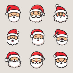 Set of Santa Claus illustrations with different face expressions