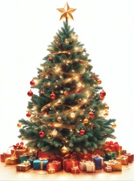 Christmas tree with presents on white background