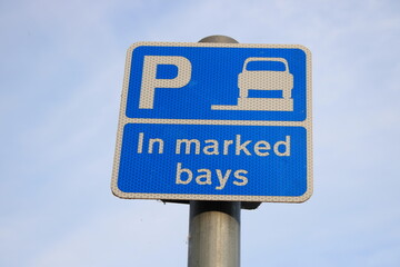 Blue Parking sign with P symbol and car symbol 