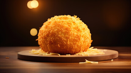 Fried crispy cheese in the shape of a ball. - obrazy, fototapety, plakaty