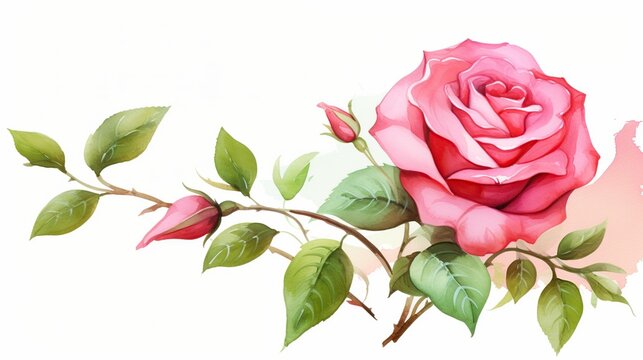 Rose Floral border frame drawn watercolor with copy space on white background.AI generated image