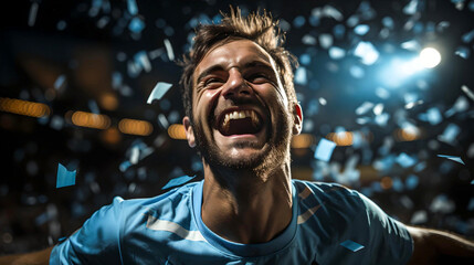 Argentine soccer fan celebrating the world championship, Argentina champion, soccer fanaticism