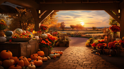 Thanksgiving fair, autumn in the village, beautiful fall sunset