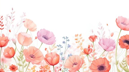 Floral border frame drawn watercolor with copy space on white background.AI generated image - obrazy, fototapety, plakaty
