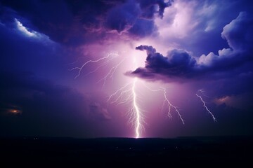 A lightning storm in the dark sky. Generative AI