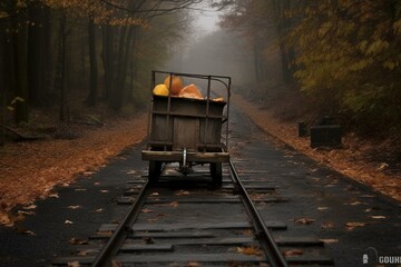 the rugged appeal of a cart on a train path. Generative AI - obrazy, fototapety, plakaty