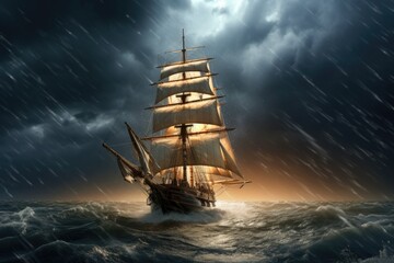 Fototapeta premium Sailboat in Stormy Ocean