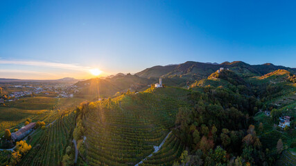 Aerial view of the hills in the Prosecco area of Valdobbiadene - 661942057