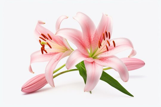 isolated pink lily on white. Generative AI