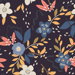 Classic style background hand drawn, doodle, floral, daisies. large, abstract artistic flower buds. Simple summer botanical in trendy flat design. Textile, fabric and fashion. Sketchy floral print.