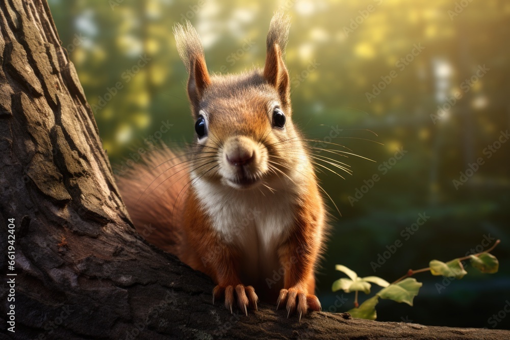 Poster close-up of squirrel on tree branch