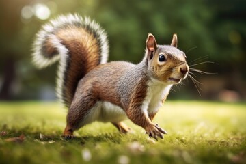 Fototapeta premium Squirrel Running Across Lush Green Field