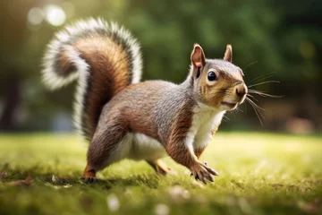 Schilderijen op glas Squirrel Running Across Lush Green Field © Ева Поликарпова