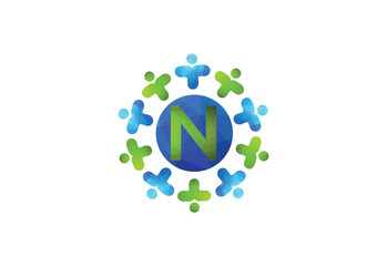 Abstract Initial Letter N Connecting People Logo.