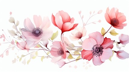 Floral border frame drawn watercolor with copy space on white background.AI generated image