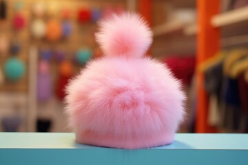 Pink Fluffy Rabbit on Blue Counter