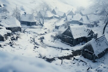 Fototapeta na wymiar Snowy Day in a Charming Village