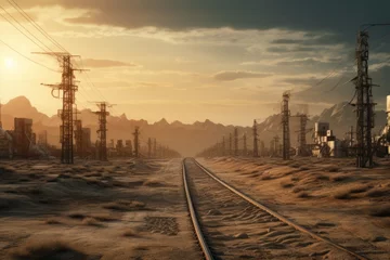 Selbstklebende Fototapeten Train Track in Desert Landscape © Ева Поликарпова