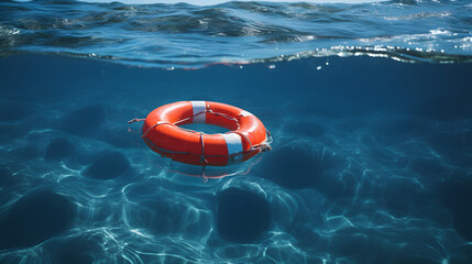 Ocean Safety: Life Preserver Floating on the Surface