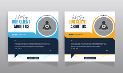 Client testimonial social media post design and square web banner template