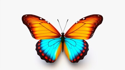 A colorful butterfly soaring on a white background