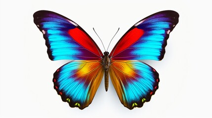 A colorful butterfly soaring on a white background