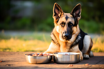 German Shepherd eating bowl background wallpapers pet canine feeding
