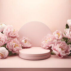Obraz na płótnie Canvas Mockup, the creator of the scene with pink peonies. 3d.