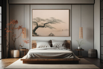 This elegant and stylish bedroom features a comfortable bed and natural light for a restful night's sleep. AI Generative