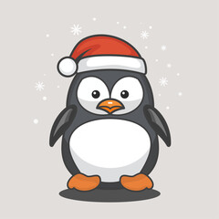 Illustration of a cute penguin in a Santa Claus hat