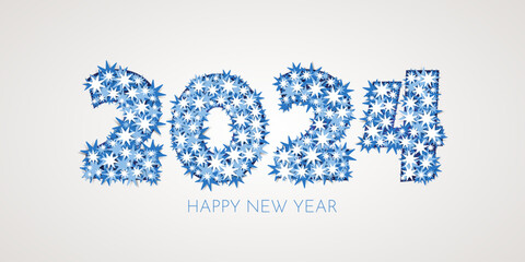 Happy 2024 banner in style of paper cut. An inscription made of many stars and snowflakes.