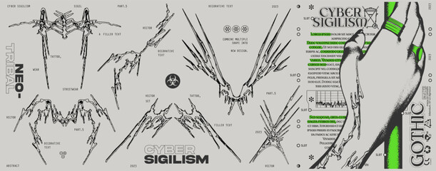 Neo tribal or cyber sigilism shape collection for tattoo, streetwear etc vector set	