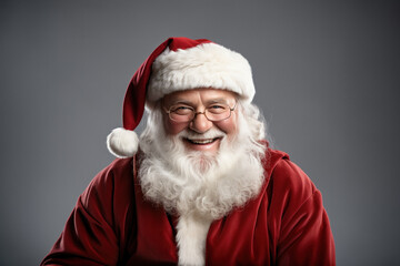 Fototapeta premium Portrait of a smiling Santa Claus on a gray background