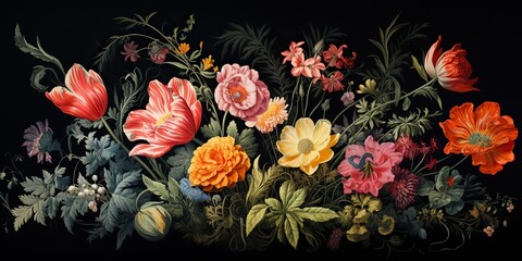 AI Generated. AI Generative. Vintage retro flowers plant organic decorative inspirational background graphic pattern bloom 