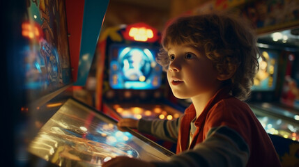 kid playing in an arcade