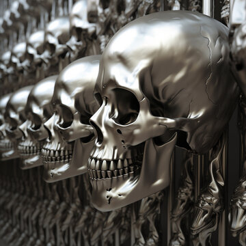 happy platinum annunaki skulls adoring an abstract primorial utopium
