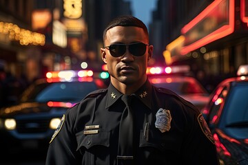 A dedicated police officer in full uniform, maintaining a vigilant presence on duty.