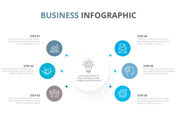 Fototapeta na wymiar Circle chart infographic template with 6 options for presentations, advertising, layouts, annual reports. 