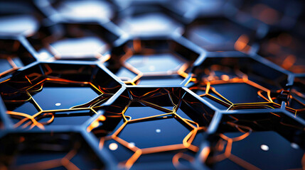 A graphene layer's hexagonal lattice close-up, A digital abstraction - obrazy, fototapety, plakaty