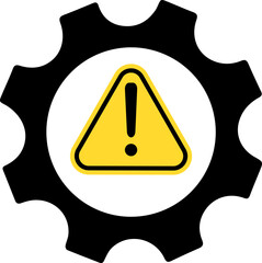 vector illustration of gears and warning sign on transparent background