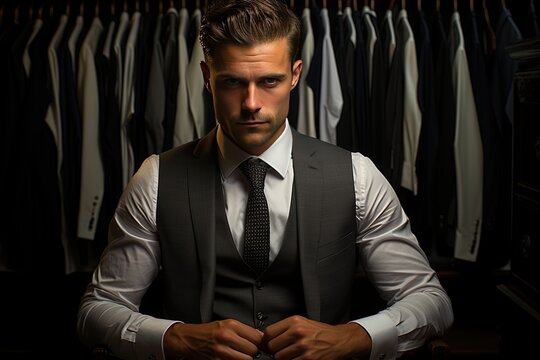A morning ritual of self-care: A man's dedication to his professional appearance is evident as he puts on his suit