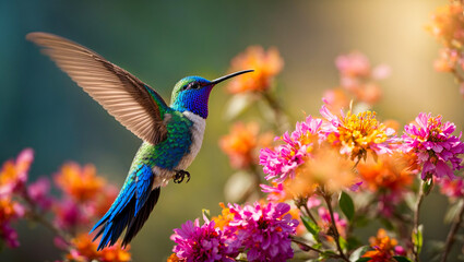 Obraz premium Beautiful hummingbird bird, flowers