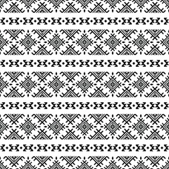 Seamless stripe pattern with unique contemporary ethnic texture. Aztec and Navajo tribal style. Black and white colors. Design fabric, textile, embroidery, print, weaving, interior, background.