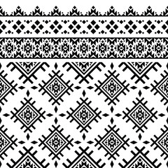 Seamless abstract contemporary ethnic pattern. Geometric illustration in Aztec and Navajo tribal style. Black and white color. Design fabric, textile, embroidery, print, weaving, interior, background.