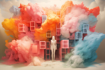 Think outside the box, colorful clouds, creative mind, brainstorming for new ideas, be innovative, no limitation 