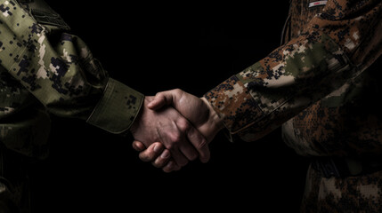 Two military men shaking hands - obrazy, fototapety, plakaty