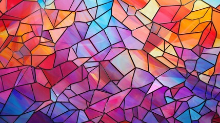 Craft an abstract background that mimics the look of a shattered stained glass window, with fractured colors.